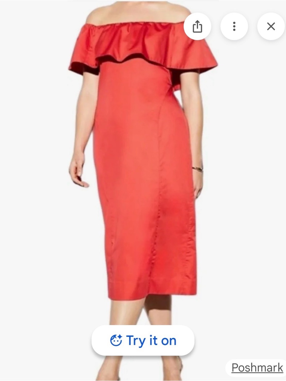 Old Navy Coral Red Off-Shoulder Ruffle Midi Dress
